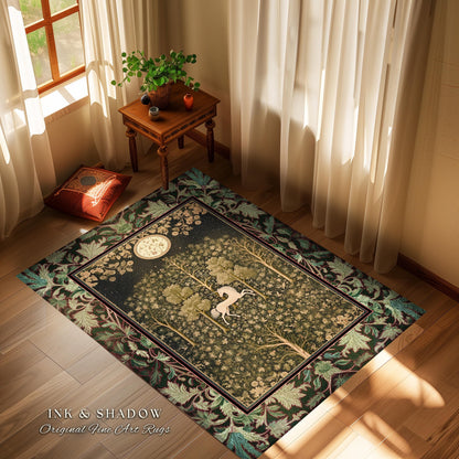 Magic Aesthetic Unicorn Runner Rug Cottagecore Style, Dark Academia Folklore Decor Gothic Maximalist Fantasy Art Enchanted Fairytale Accent