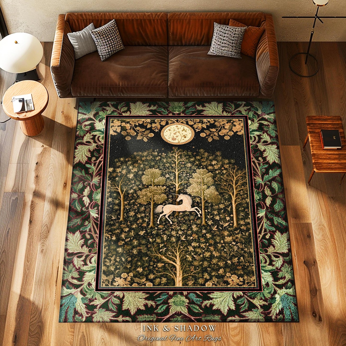 Magic Aesthetic Unicorn Runner Rug Cottagecore Style, Dark Academia Folklore Decor Gothic Maximalist Fantasy Art Enchanted Fairytale Accent