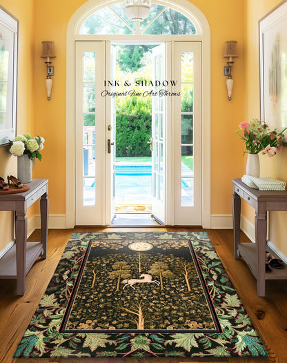 Magic Aesthetic Unicorn Runner Rug Cottagecore Style, Dark Academia Folklore Decor Gothic Maximalist Fantasy Art Enchanted Fairytale Accent