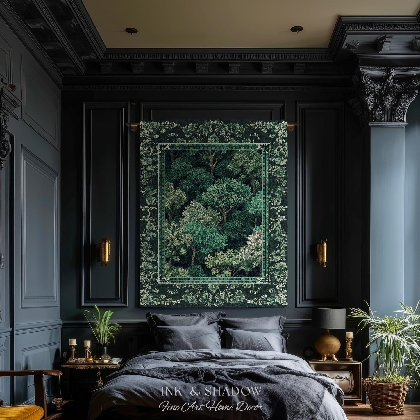 Verdant Greenery Botanical Woven Coverlet | Woodland Magical Aesthetic Living Room Green Tapestry Plant Loving Bedroom Blanket Gift Emerald