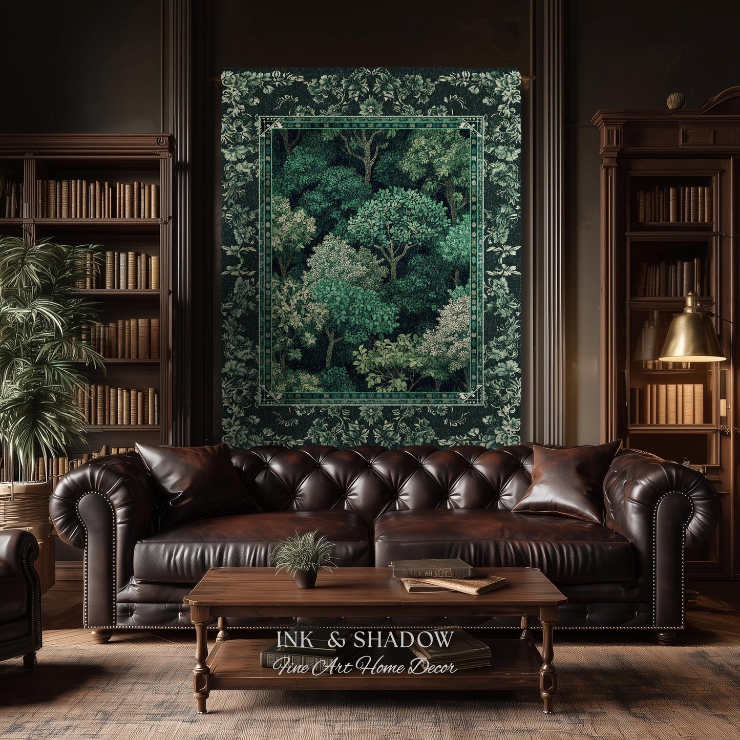 Verdant Greenery Botanical Woven Coverlet | Woodland Magical Aesthetic Living Room Green Tapestry Plant Loving Bedroom Blanket Gift Emerald