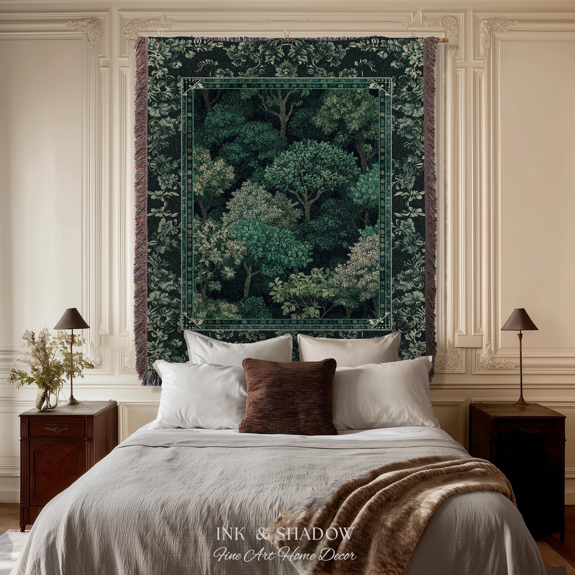 Verdant Greenery Botanical Woven Coverlet | Woodland Magical Aesthetic Living Room Green Tapestry Plant Loving Bedroom Blanket Gift Emerald