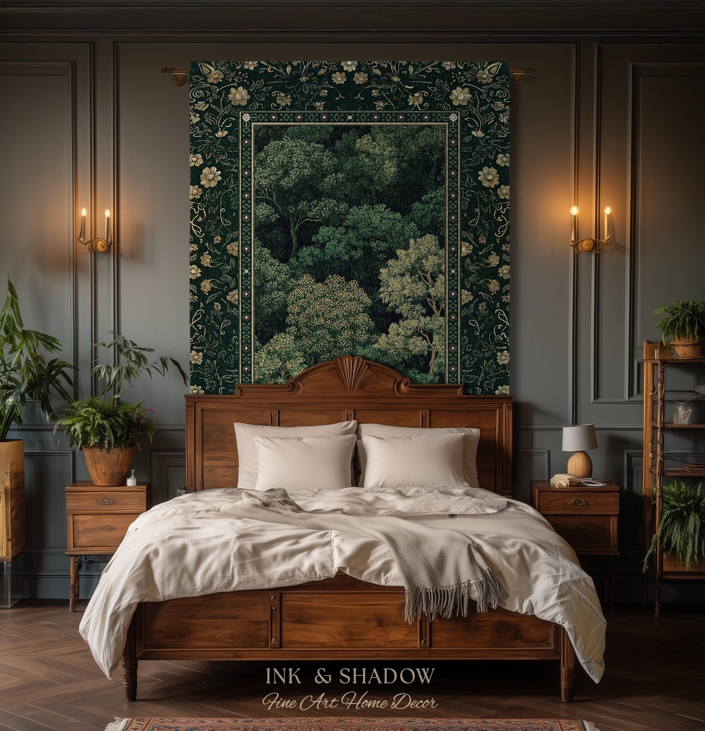 Lush Botanical Green Woven Blanket | Forest Theme Woodsy Aesthetic Living Room Green Home Decor Housewarming Gift Emerald Bedroom Tapestry |
