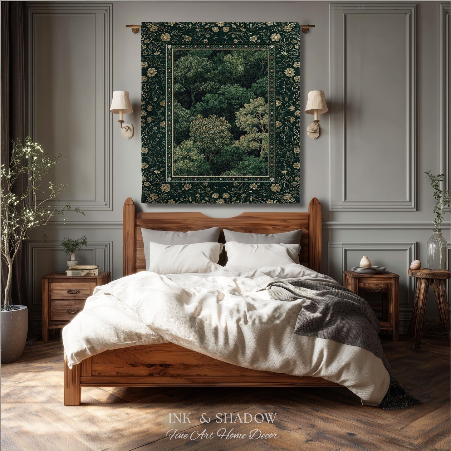 Lush Botanical Green Woven Blanket | Forest Theme Woodsy Aesthetic Living Room Green Home Decor Housewarming Gift Emerald Bedroom Tapestry |