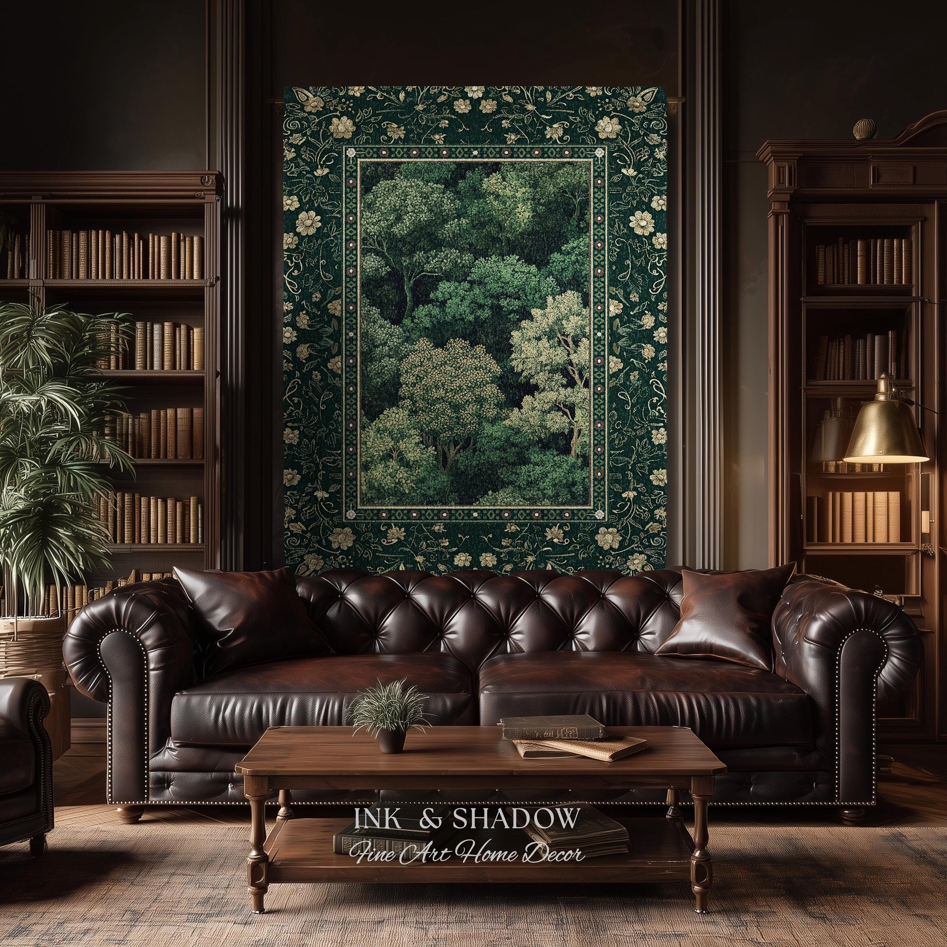 Lush Botanical Green Woven Blanket | Forest Theme Woodsy Aesthetic Living Room Green Home Decor Housewarming Gift Emerald Bedroom Tapestry |