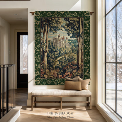 Fairytale Aesthetic Castle Tapestry Blanket Fairycore Folklore Inspired Decor | Magical Woodland Bedroom Whimsigothic Ethereal Forest Throw