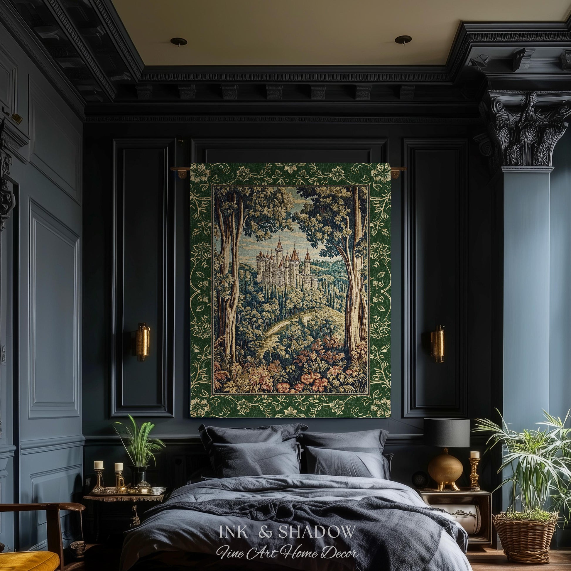 Fairytale Aesthetic Castle Tapestry Blanket Fairycore Folklore Inspired Decor | Magical Woodland Bedroom Whimsigothic Ethereal Forest Throw