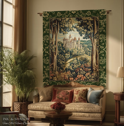 Fairytale Aesthetic Castle Tapestry Blanket Fairycore Folklore Inspired Decor | Magical Woodland Bedroom Whimsigothic Ethereal Forest Throw