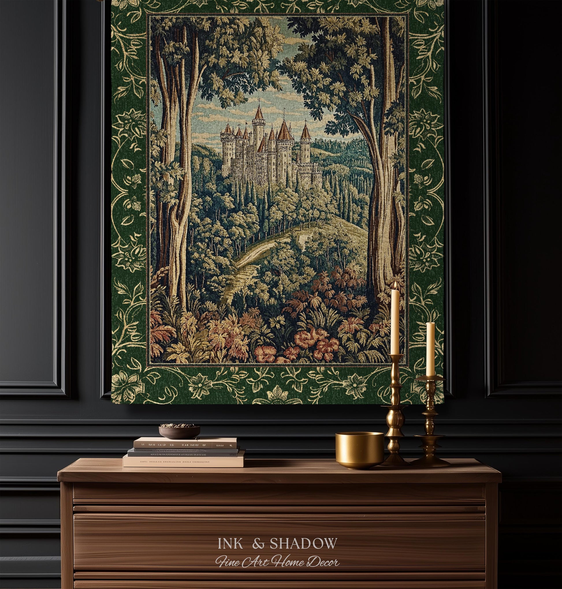 Fairytale Aesthetic Castle Tapestry Blanket Fairycore Folklore Inspired Decor | Magical Woodland Bedroom Whimsigothic Ethereal Forest Throw
