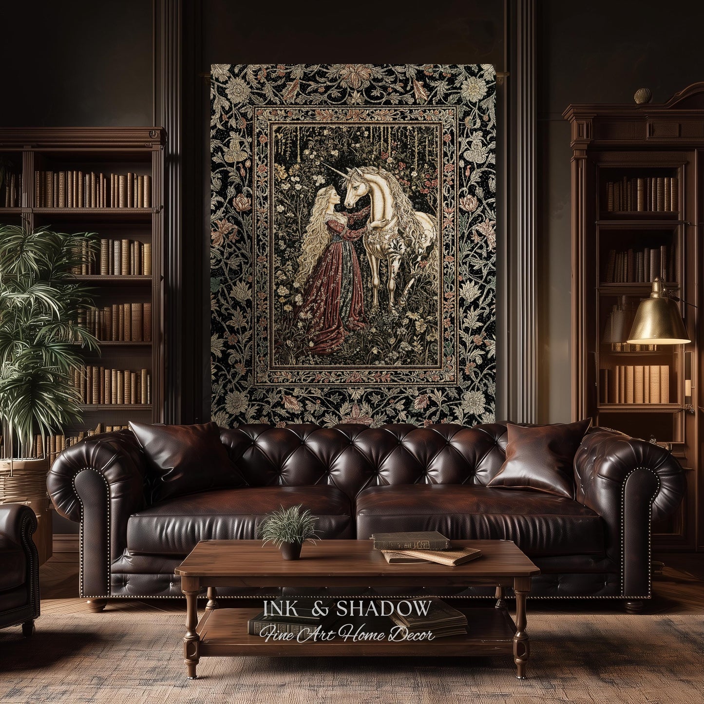 Romantic Fairytale Unicorn Throw Blanket | Regency Dark Cottagecore Coquette Woven Tapestry Dreamy Rococo Bedroom Storybook Gothic Decor |