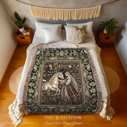 Renaissance Fairytale Floral Throw Blanket | Baroque Cottagecore Aesthetic Literary Goth Tapestry Regal Princesscore Bedroom Decor Medieval