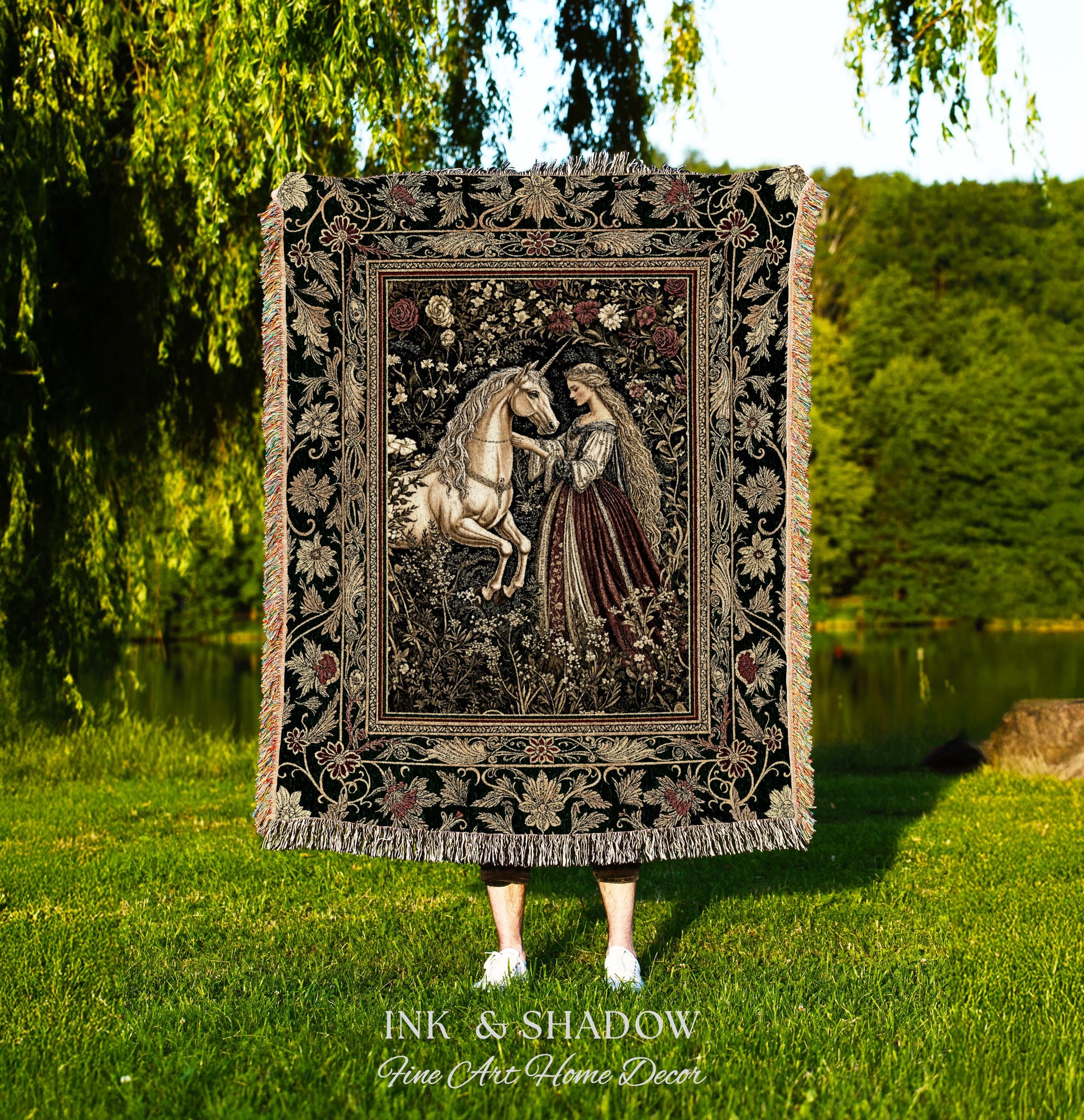 Renaissance Fairytale Floral Throw Blanket | Baroque Cottagecore Aesthetic Literary Goth Tapestry Regal Princesscore Bedroom Decor Medieval