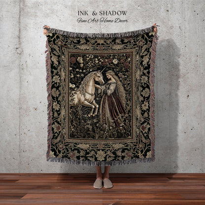 Renaissance Fairytale Floral Throw Blanket | Baroque Cottagecore Aesthetic Literary Goth Tapestry Regal Princesscore Bedroom Decor Medieval