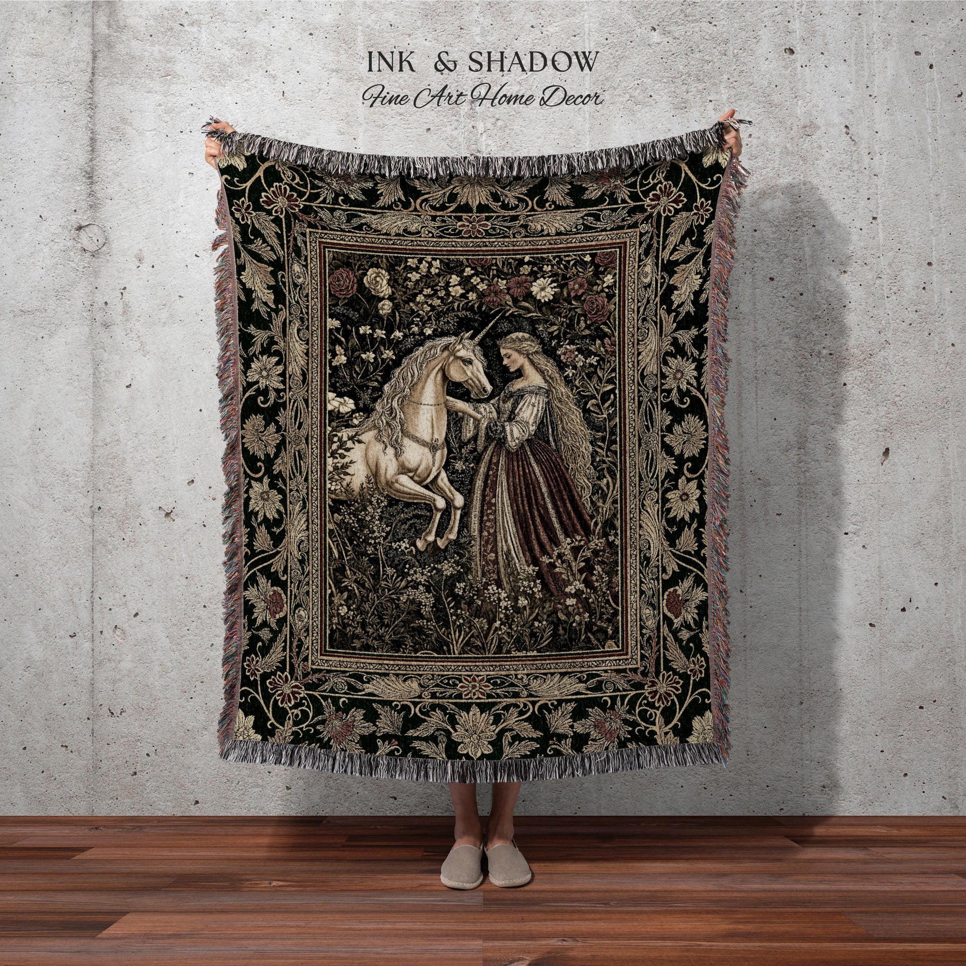Renaissance Fairytale Floral Throw Blanket | Baroque Cottagecore Aesthetic Literary Goth Tapestry Regal Princesscore Bedroom Decor Medieval