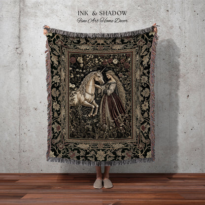 Renaissance Fairytale Floral Throw Blanket | Baroque Cottagecore Aesthetic Literary Goth Tapestry Regal Princesscore Bedroom Decor Medieval