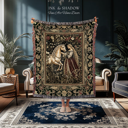 Renaissance Fairytale Floral Throw Blanket | Baroque Cottagecore Aesthetic Literary Goth Tapestry Regal Princesscore Bedroom Decor Medieval