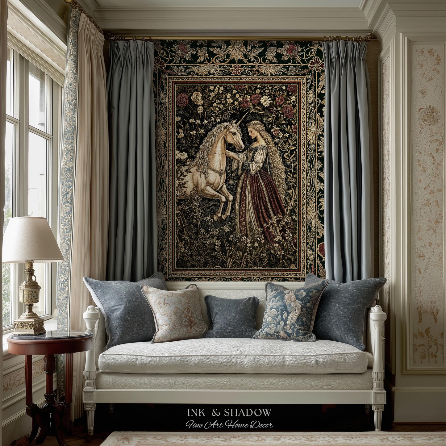 Renaissance Fairytale Floral Throw Blanket | Baroque Cottagecore Aesthetic Literary Goth Tapestry Regal Princesscore Bedroom Decor Medieval