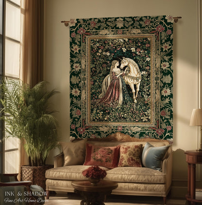 Dark Victorian Botanical Woven Wall Tapestry | Dreamy Rococo Storybook Aesthetic Romantic Fairy Bedroom Dark Cottagecore Throw Blanket |