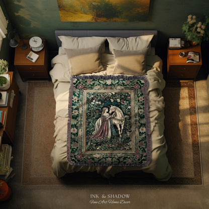 Dark Victorian Botanical Woven Wall Tapestry | Dreamy Rococo Storybook Aesthetic Romantic Fairy Bedroom Dark Cottagecore Throw Blanket |
