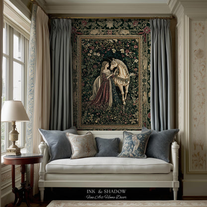 Dark Victorian Botanical Woven Wall Tapestry | Dreamy Rococo Storybook Aesthetic Romantic Fairy Bedroom Dark Cottagecore Throw Blanket |