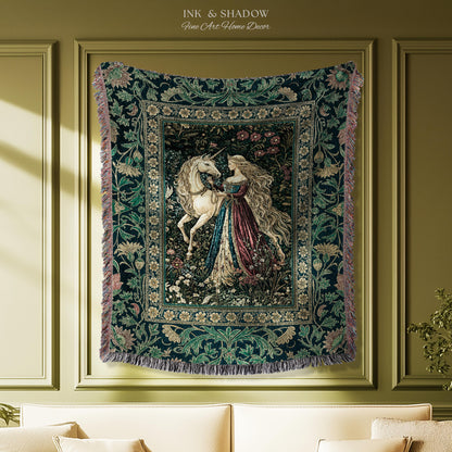 Rich Rococo Fairytale Woven Throw Blanket | Mystical Gothic Romance Aesthetic Regal Princesscore Bedroom Tapestry Cottagecore Renaissance
