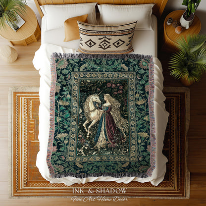 Rich Rococo Fairytale Woven Throw Blanket | Mystical Gothic Romance Aesthetic Regal Princesscore Bedroom Tapestry Cottagecore Renaissance