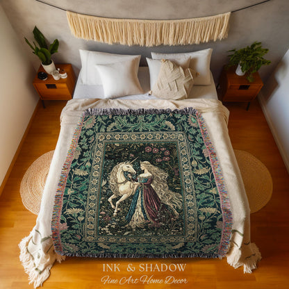Rich Rococo Fairytale Woven Throw Blanket | Mystical Gothic Romance Aesthetic Regal Princesscore Bedroom Tapestry Cottagecore Renaissance