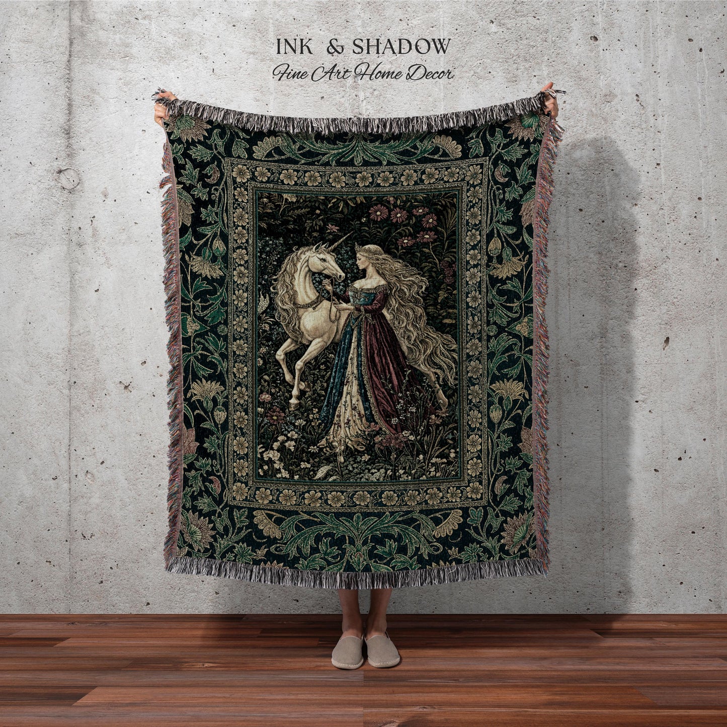 Rich Rococo Fairytale Woven Throw Blanket | Mystical Gothic Romance Aesthetic Regal Princesscore Bedroom Tapestry Cottagecore Renaissance