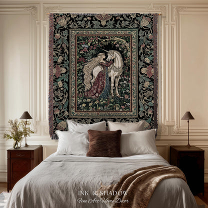 Baroque Fantasy Rustic Throw Blanket | Rococo Coquette Bedroom Decor Dark Royalcore Woven Wall Tapestry Medieval Storybook Gothic Aesthetic