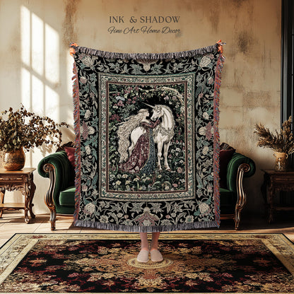 Baroque Fantasy Rustic Throw Blanket | Rococo Coquette Bedroom Decor Dark Royalcore Woven Wall Tapestry Medieval Storybook Gothic Aesthetic