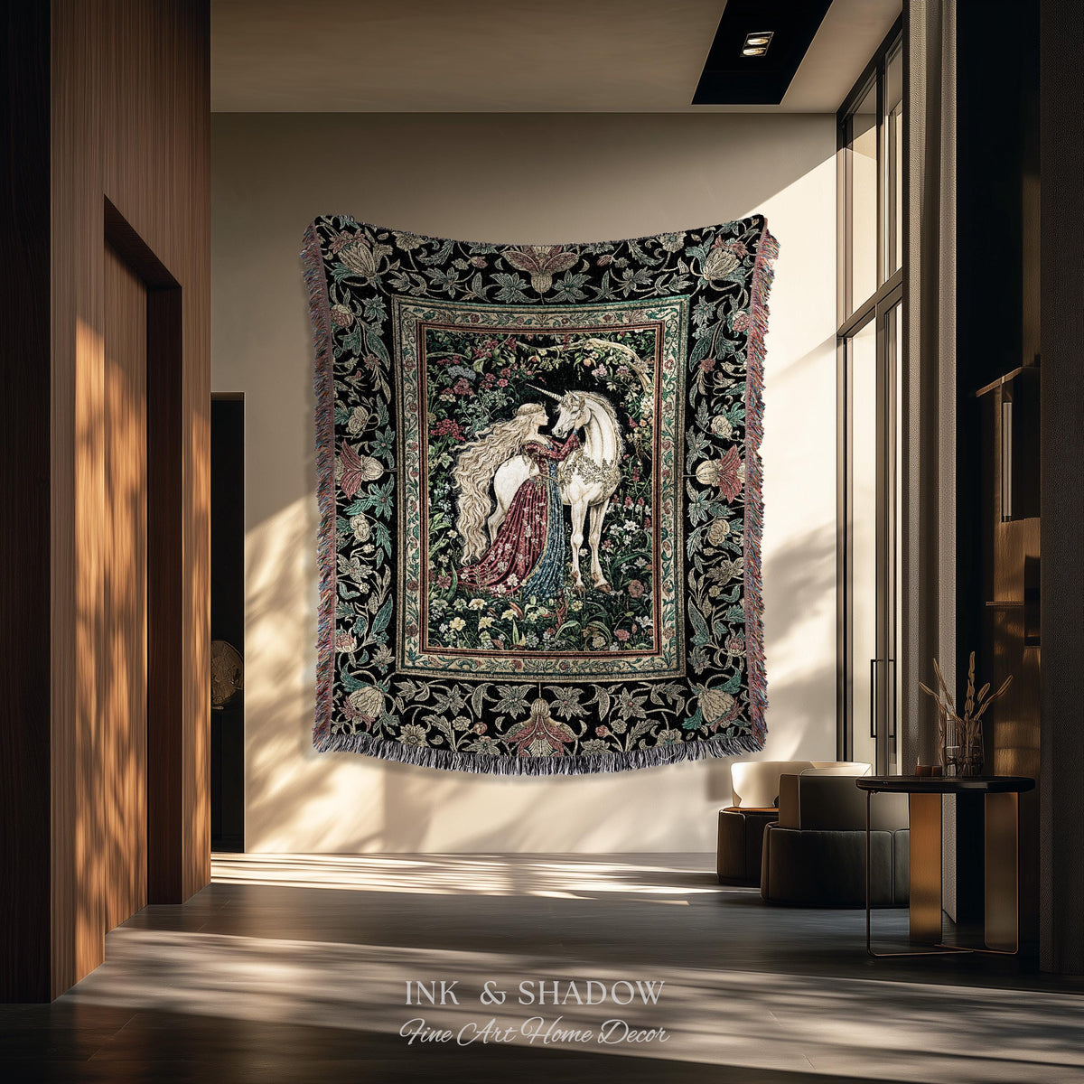 Baroque Fantasy Rustic Throw Blanket | Rococo Coquette Bedroom Decor Dark Royalcore Woven Wall Tapestry Medieval Storybook Gothic Aesthetic