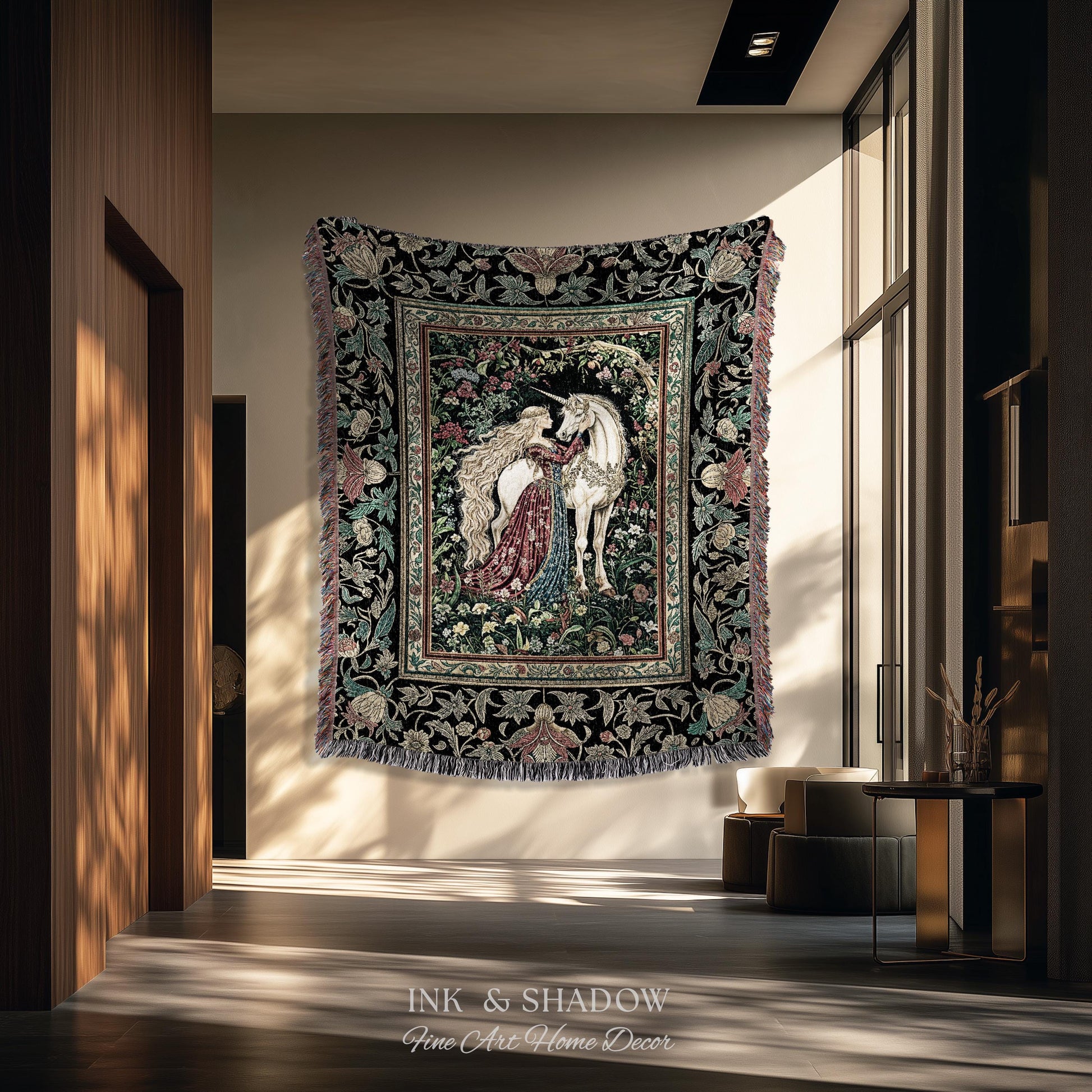 Baroque Fantasy Rustic Throw Blanket | Rococo Coquette Bedroom Decor Dark Royalcore Woven Wall Tapestry Medieval Storybook Gothic Aesthetic