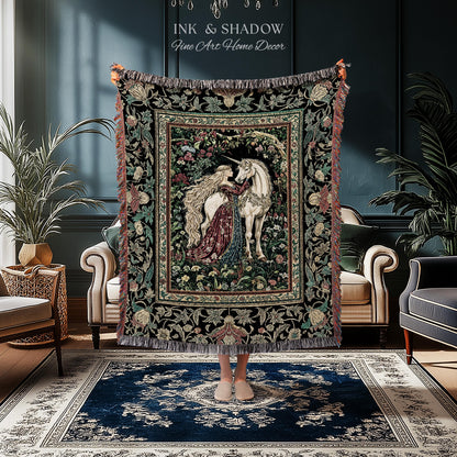 Baroque Fantasy Rustic Throw Blanket | Rococo Coquette Bedroom Decor Dark Royalcore Woven Wall Tapestry Medieval Storybook Gothic Aesthetic