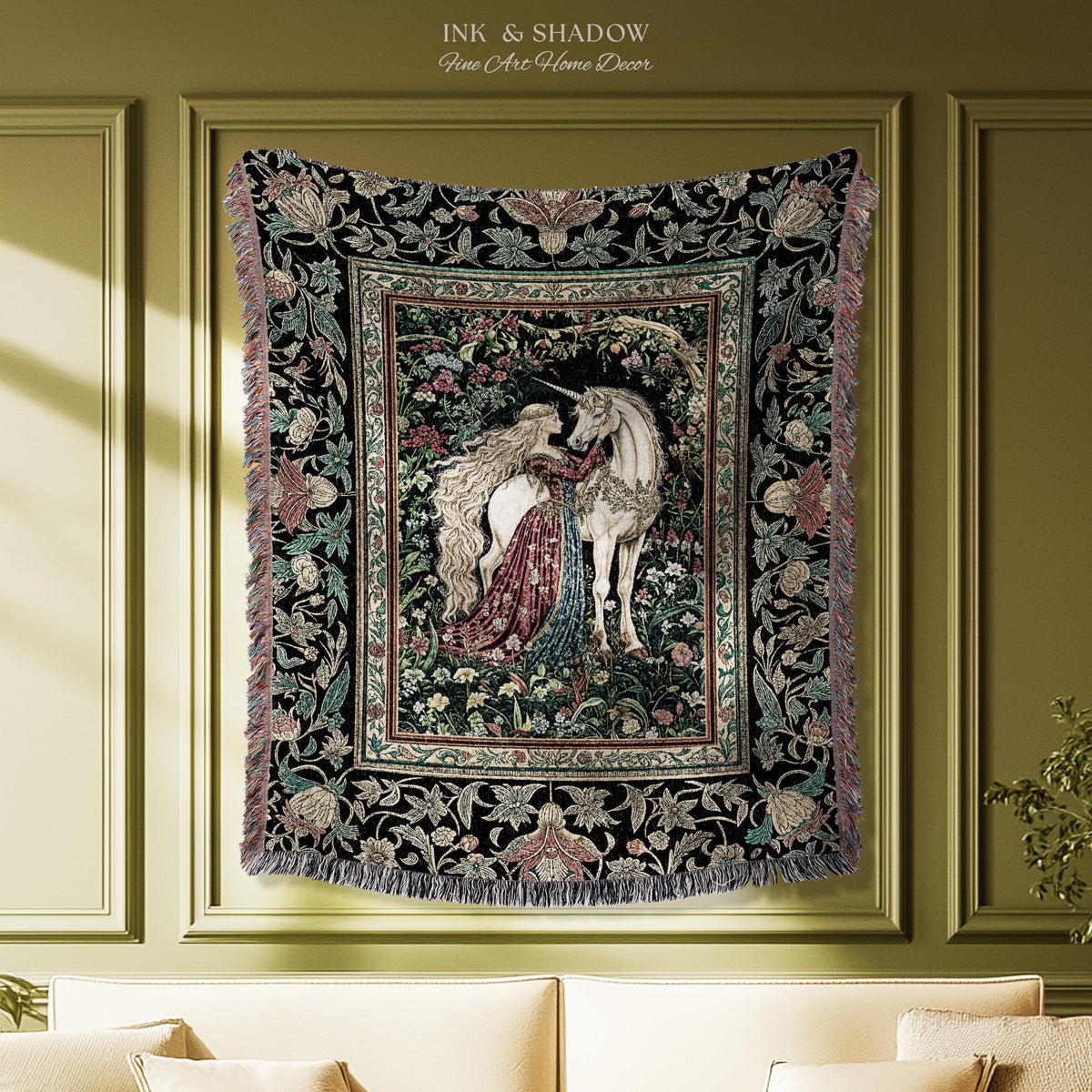 Baroque Fantasy Rustic Throw Blanket | Rococo Coquette Bedroom Decor Dark Royalcore Woven Wall Tapestry Medieval Storybook Gothic Aesthetic