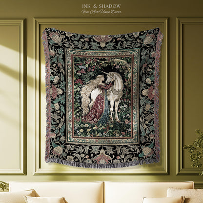 Baroque Fantasy Rustic Throw Blanket | Rococo Coquette Bedroom Decor Dark Royalcore Woven Wall Tapestry Medieval Storybook Gothic Aesthetic
