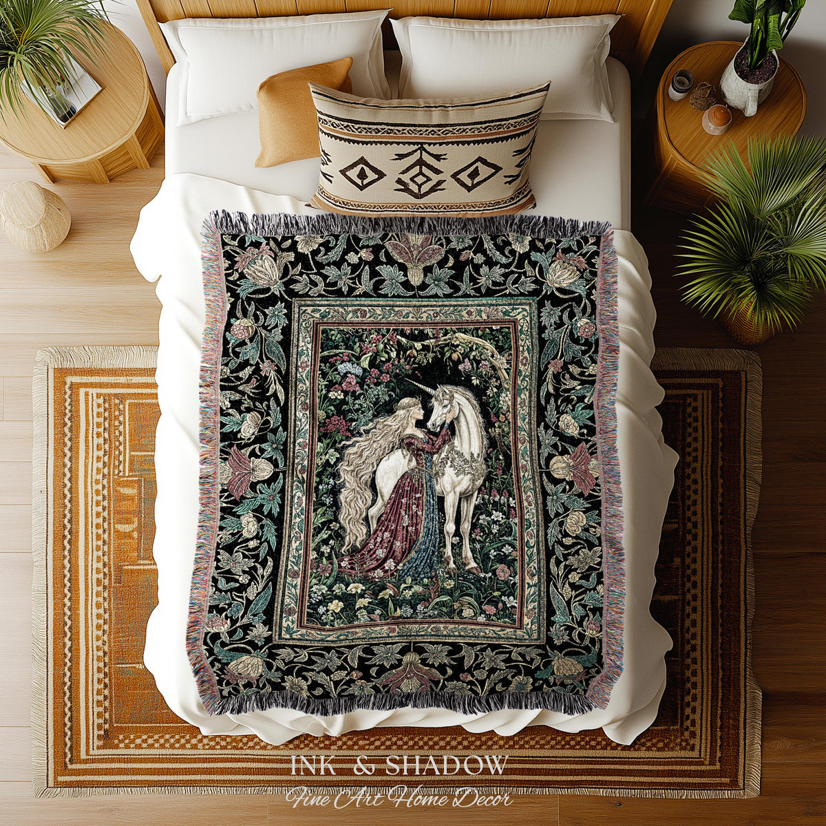 Baroque Fantasy Rustic Throw Blanket | Rococo Coquette Bedroom Decor Dark Royalcore Woven Wall Tapestry Medieval Storybook Gothic Aesthetic