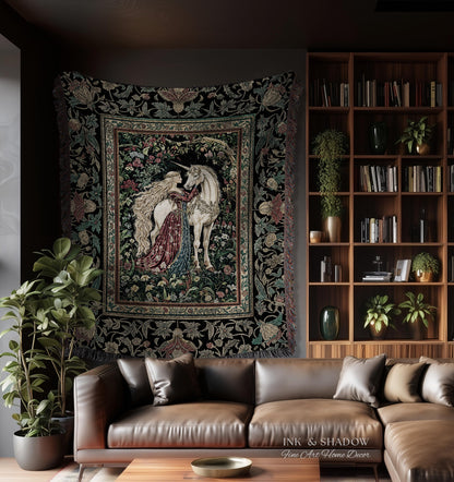 Baroque Fantasy Rustic Throw Blanket | Rococo Coquette Bedroom Decor Dark Royalcore Woven Wall Tapestry Medieval Storybook Gothic Aesthetic