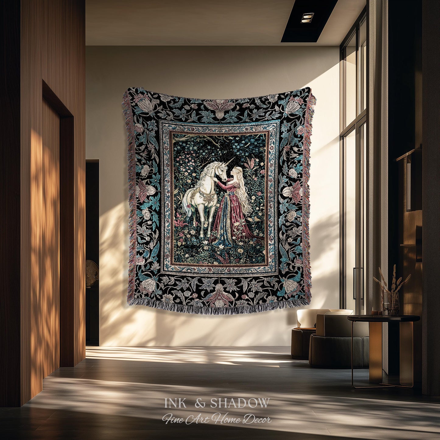Rustic Fairytale Dark Teal Throw Blanket | Rococo Baroque Inspired Decor Medieval Princesscore Woven Tapestry Dreamy Fantasy Bedroom Style |