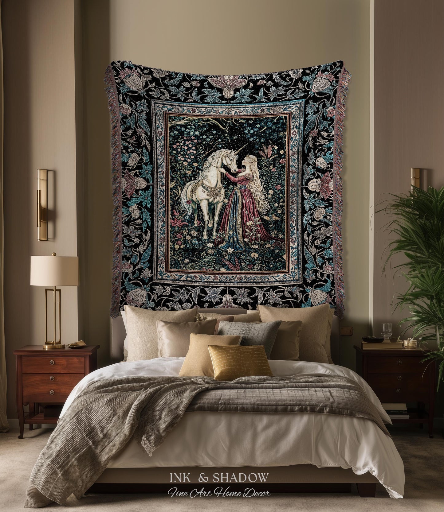 Rustic Fairytale Dark Teal Throw Blanket | Rococo Baroque Inspired Decor Medieval Princesscore Woven Tapestry Dreamy Fantasy Bedroom Style |