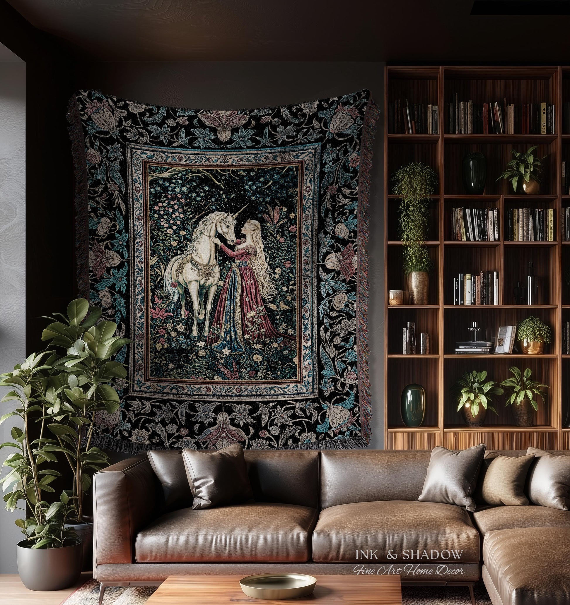 Rustic Fairytale Dark Teal Throw Blanket | Rococo Baroque Inspired Decor Medieval Princesscore Woven Tapestry Dreamy Fantasy Bedroom Style |