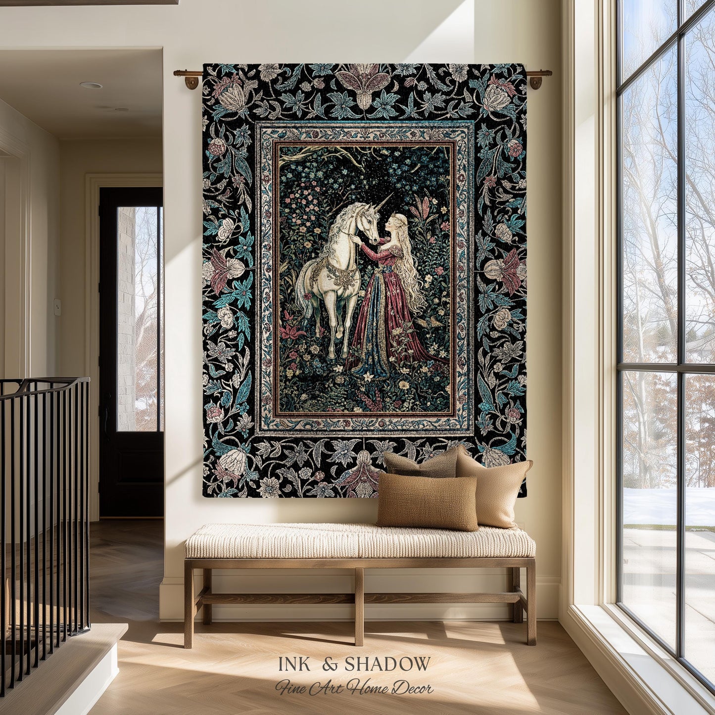 Rustic Fairytale Dark Teal Throw Blanket | Rococo Baroque Inspired Decor Medieval Princesscore Woven Tapestry Dreamy Fantasy Bedroom Style |