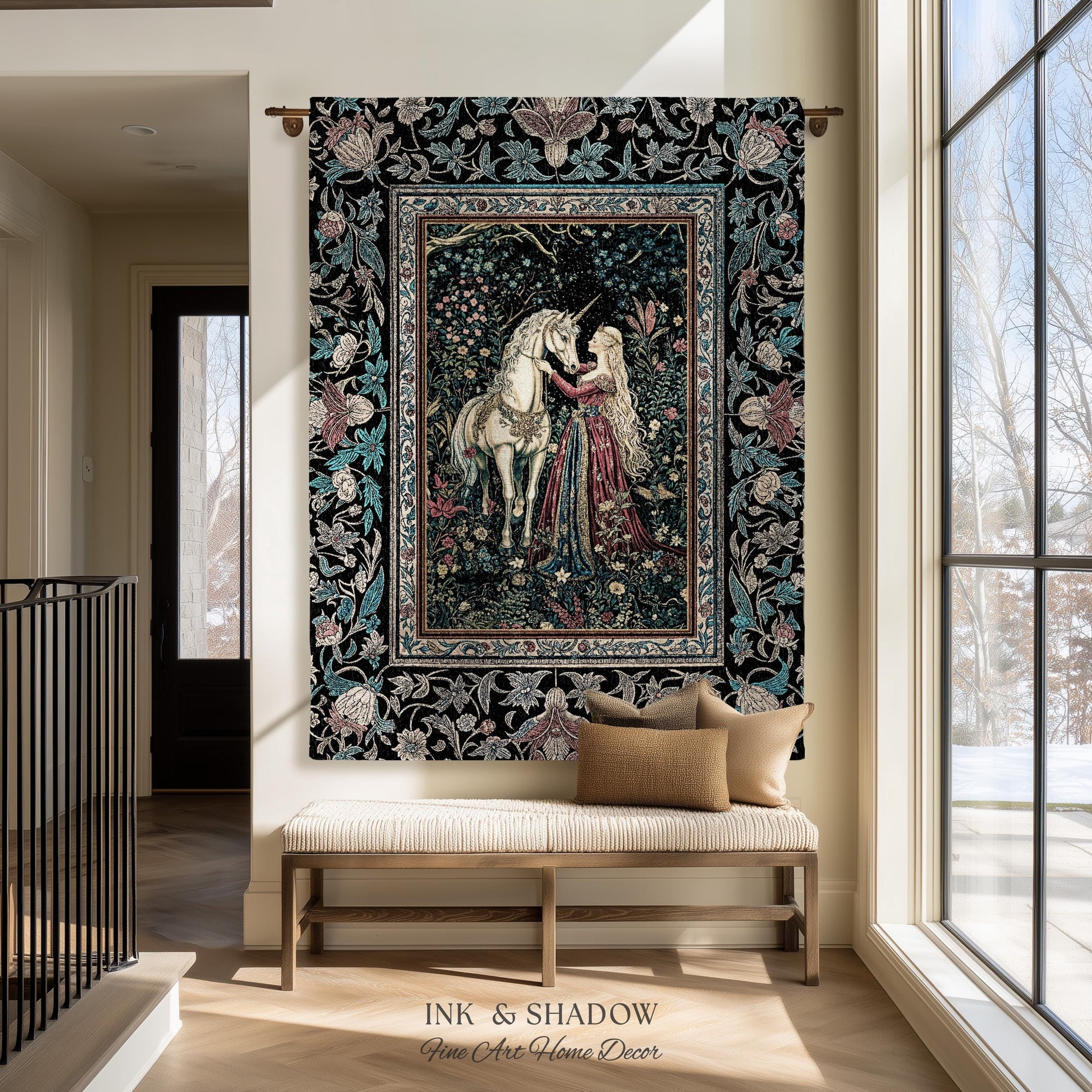 Rustic Fairytale Dark Teal Throw Blanket | Rococo Baroque Inspired Decor Medieval Princesscore Woven Tapestry Dreamy Fantasy Bedroom Style |