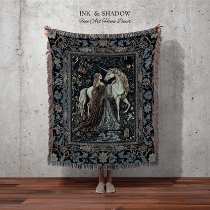 Moody Medieval Rococo Throw Blanket | Vintage Fantasy Bedroom Woven Wall Tapestry Baroque Royalcore Cottagecore Romantic Decor Cool Hues |