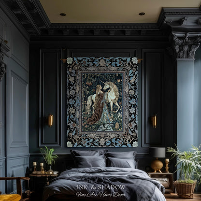 Moody Medieval Rococo Throw Blanket | Vintage Fantasy Bedroom Woven Wall Tapestry Baroque Royalcore Cottagecore Romantic Decor Cool Hues |