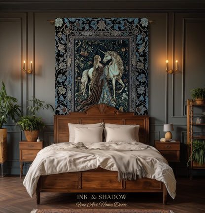 Moody Medieval Rococo Throw Blanket | Vintage Fantasy Bedroom Woven Wall Tapestry Baroque Royalcore Cottagecore Romantic Decor Cool Hues |