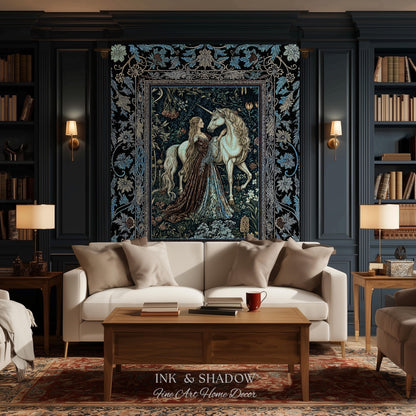 Moody Medieval Rococo Throw Blanket | Vintage Fantasy Bedroom Woven Wall Tapestry Baroque Royalcore Cottagecore Romantic Decor Cool Hues |