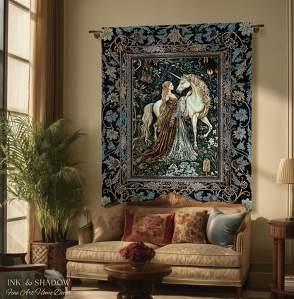 Moody Medieval Rococo Throw Blanket | Vintage Fantasy Bedroom Woven Wall Tapestry Baroque Royalcore Cottagecore Romantic Decor Cool Hues |