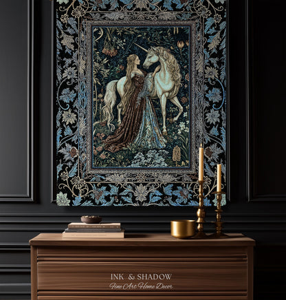 Moody Medieval Rococo Throw Blanket | Vintage Fantasy Bedroom Woven Wall Tapestry Baroque Royalcore Cottagecore Romantic Decor Cool Hues |