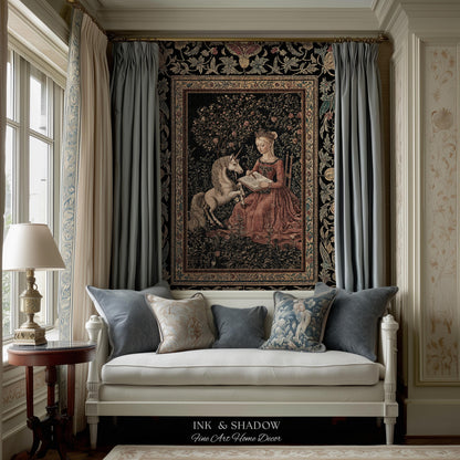 Victorian Storybook Floral Woven Blanket | Mystical Renaissance Fairytale Wall Tapestry Dark Cottagecore Ethereal Bedroom Royalcore Decor |