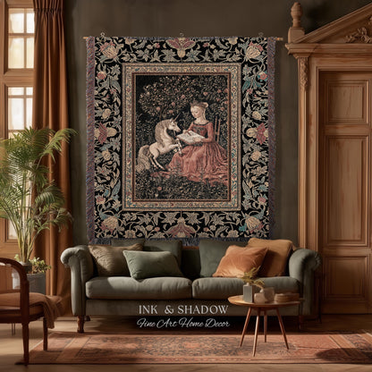 Victorian Storybook Floral Woven Blanket | Mystical Renaissance Fairytale Wall Tapestry Dark Cottagecore Ethereal Bedroom Royalcore Decor |